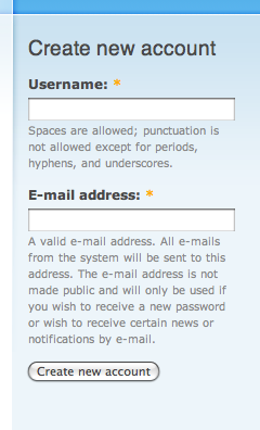 New user registration form